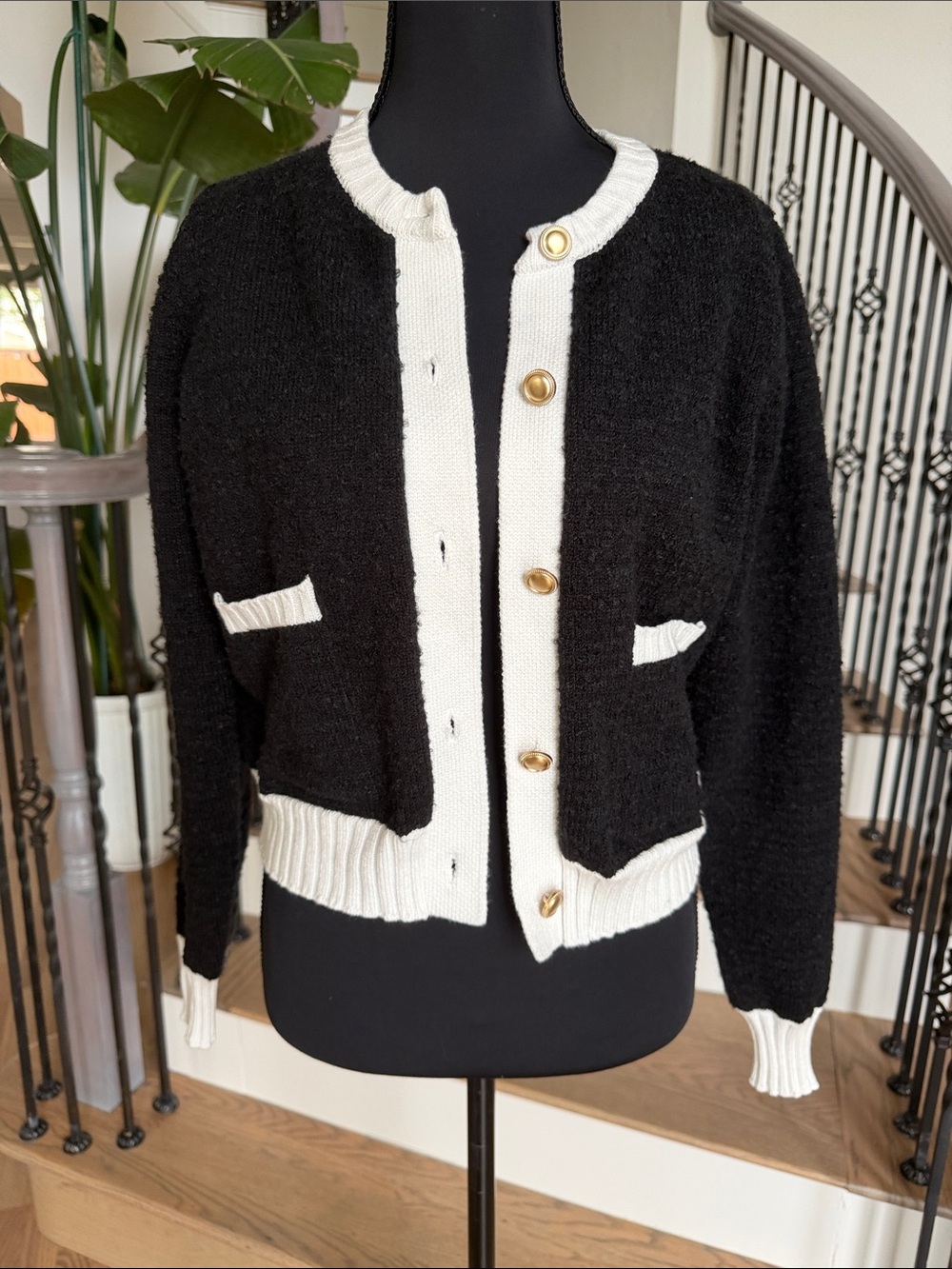 Fashion Nova Black & White Knit Cardigan Jacket